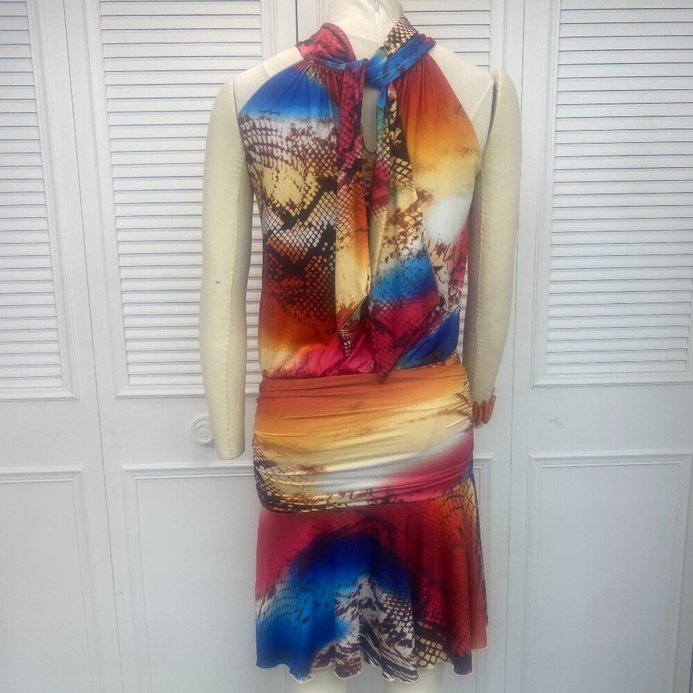 Dance America 1920 Style Flapper Dress , Orange Multicolor print full skirt - Picture 5 of 11